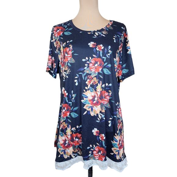 Navy Blue Lace Hem 16W Blouse - Picture 1 of 5